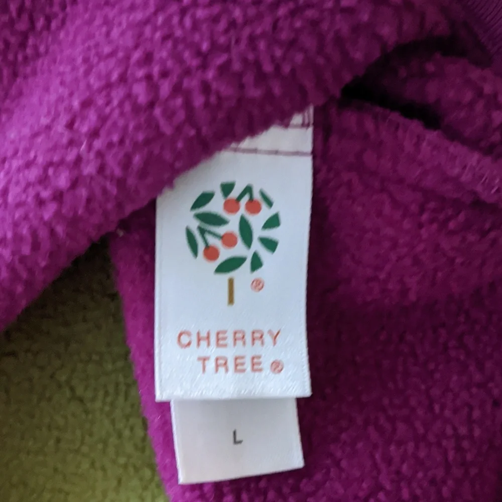 Vintage Girls Large Winter Hat Cherry Tree Fleece Under Chin Closure Ribbon Trim